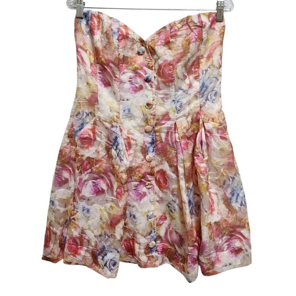 Shareen Strap Strapless Mini Dress Sz10 Floral Button Babydoll Cottage Feminine